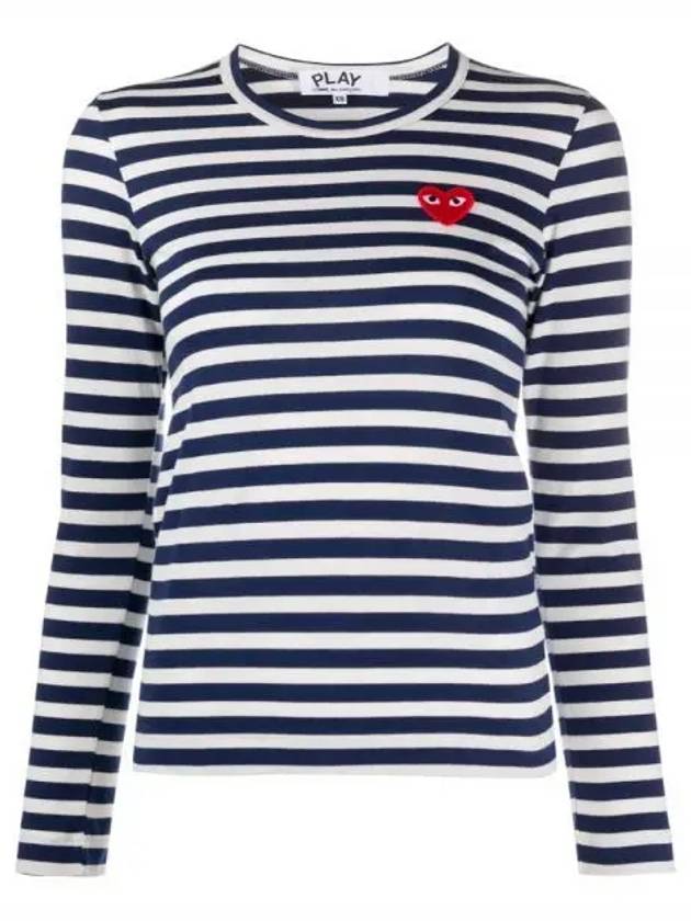 Play Women's Red Heart Wappen Stripe Long Sleeve T-Shirt Navy - COMME DES GARCONS - BALAAN 2