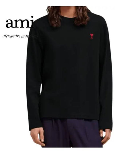 Chain Stitch Heart Logo Long Sleeve T-Shirt Black - AMI - BALAAN 2