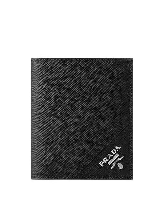 Saffiano Triangle Logo Half Wallet Black - PRADA - BALAAN 2