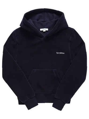 Serif Embroidered Logo Hoodie Navy - SPORTY & RICH - BALAAN 1