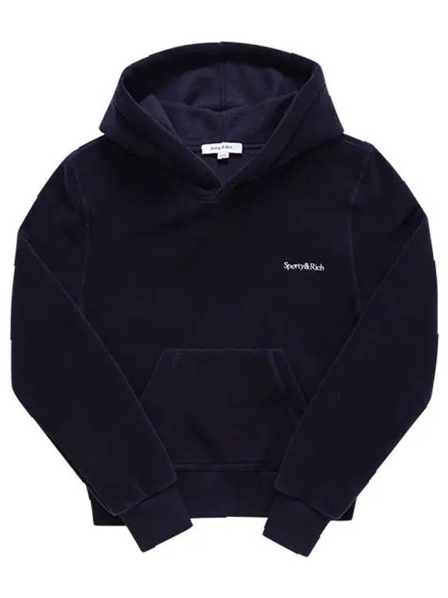 Serif Logo Embroidered Hoodie Navy - SPORTY & RICH - BALAAN 1