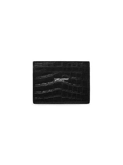 Classic Logo Crocodile Card Wallet Black - SAINT LAURENT - BALAAN 2