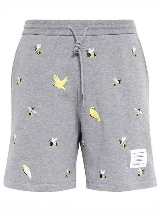 Bird Bee Embroidered Loopback Cotton Sweat Shorts Grey - THOM BROWNE - BALAAN 1