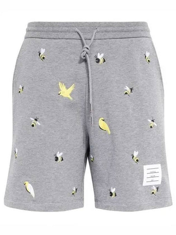 Bird Bee Embroidered Loopback Cotton Sweat Shorts Grey - THOM BROWNE - BALAAN 1