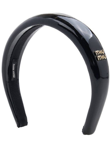 Logo Patent Leather Headband Black - MIU MIU - BALAAN 1