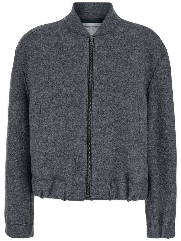 Grey Cropped Sweatshirt With Bomber Collar In Wool Woman - HARRIS WHARF LONDON - BALAAN 1