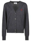 Heart Logo Wool Cardigan Heather Grey - AMI - BALAAN 2