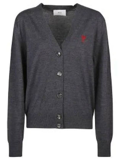 Heart Logo Wool Cardigan Heather Grey - AMI - BALAAN 2