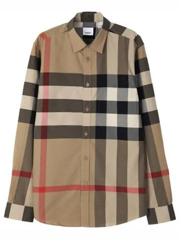 Checked Stretch Cotton Shirt Men Long Sleeve - BURBERRY - BALAAN 1