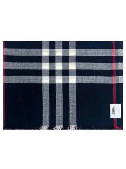 Light Check Wool Silk Scarf Navy - BURBERRY - BALAAN 2