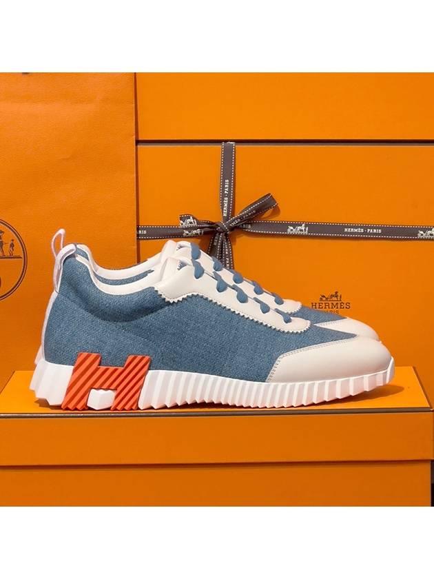 Bouncing Sneakers Chevron Denim Suede Goatskin & Bleu Clair Blanc - HERMES - BALAAN 3