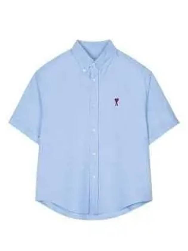 Men's Boxy Fit Embroidered Logo Short Sleeve Shirt Light Blue - AMI - BALAAN 2