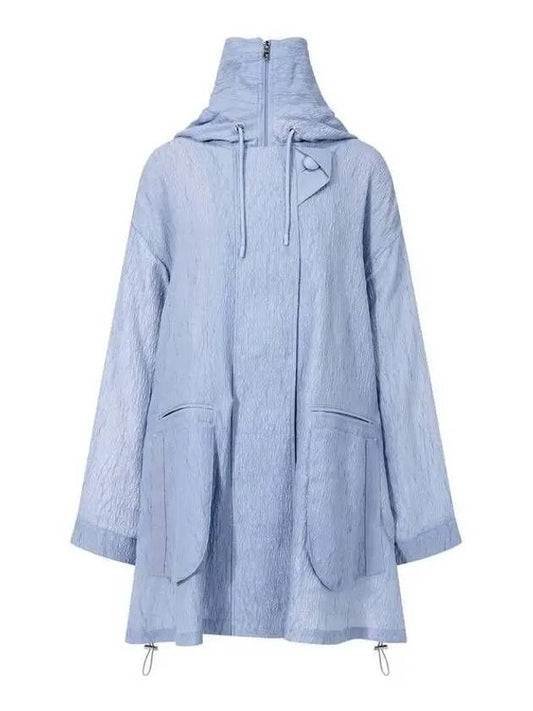 Women s Drawstring Wrinkle Hooded Coat Blue - EMPORIO ARMANI - BALAAN 1