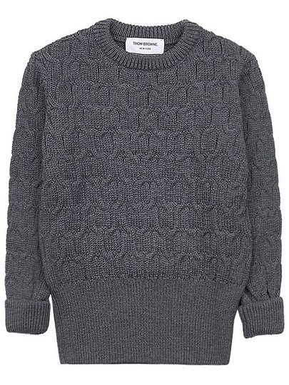 Merino Crisscross Cable Stitch Crewneck Knit Top Grey - THOM BROWNE - BALAAN 2