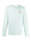 Small Heart Logo Stripe Long Sleeve T-shirt Green - AMI - BALAAN 3