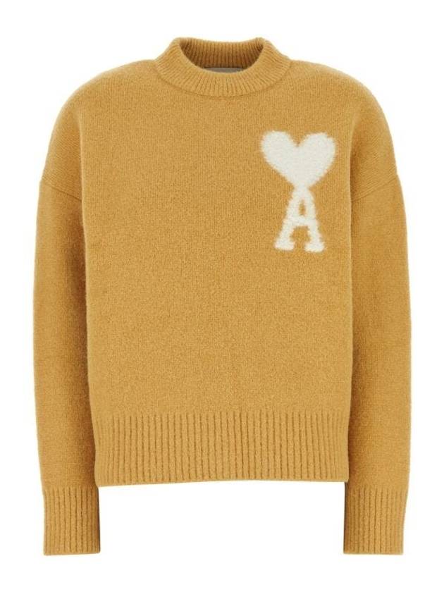 Intarsia Logo Crew Neck Knit Top Mustard - AMI - BALAAN 2