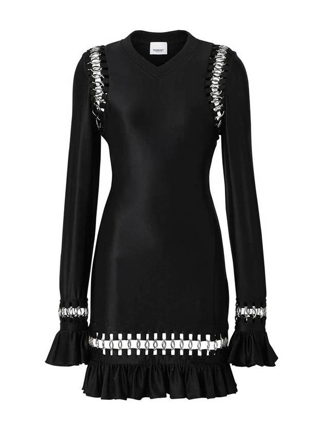 Pierced Stretch Ring Detail Jersey Short Dress Black - BURBERRY - BALAAN 1