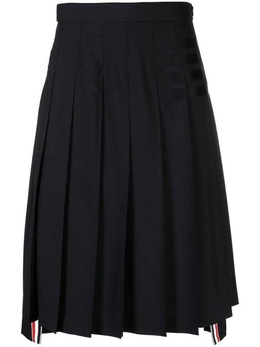4 Bar Logo Plain Weave Wool Pleated Skirt Navy - THOM BROWNE - BALAAN 1