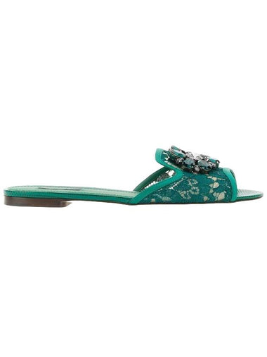 Women's Crystal Lace Slippers Green - DOLCE&GABBANA - BALAAN 1