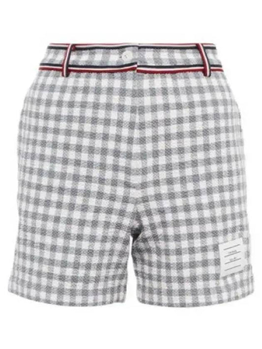 Gingham Stripe Trim High Waisted Shorts Medium Grey - THOM BROWNE - BALAAN 2