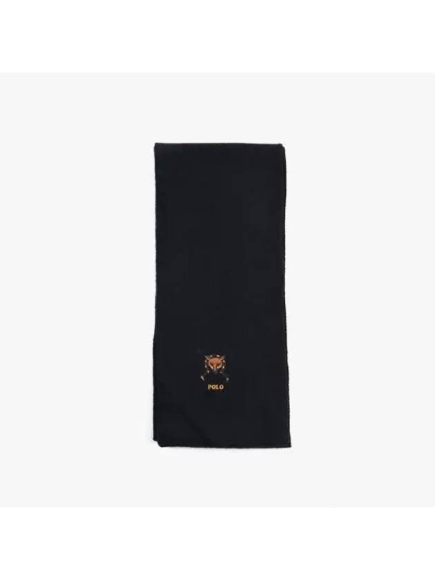 Fox Embroidered Wool Muffler Black - POLO RALPH LAUREN - BALAAN 3