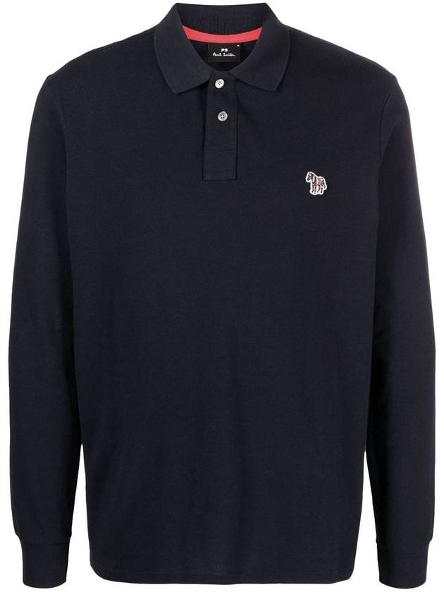 Zebra Patch Long Sleeve Polo Shirt Navy - PAUL SMITH - BALAAN 2