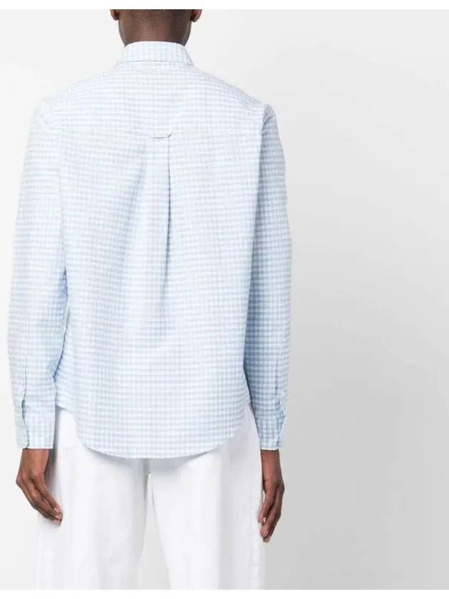 Small Heart Logo Gingham Button Long Sleeves Shirt Sky Blue - AMI - BALAAN 5