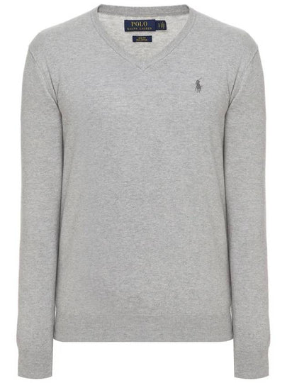 Embroidery Logo V-Neck Knit Top Grey - POLO RALPH LAUREN - BALAAN 2