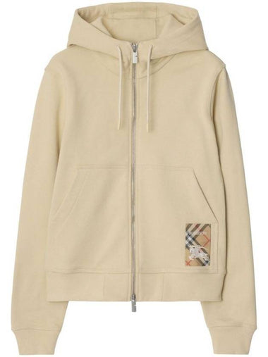 Check Label Cotton Hooded Zip Up Nutmeg - BURBERRY - BALAAN 1