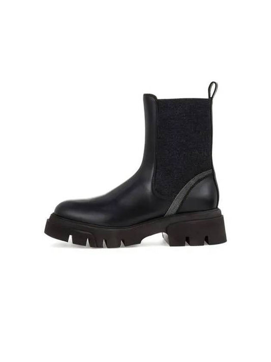 Women's Monili Line Leather Boots Black 270251 - BRUNELLO CUCINELLI - BALAAN 1