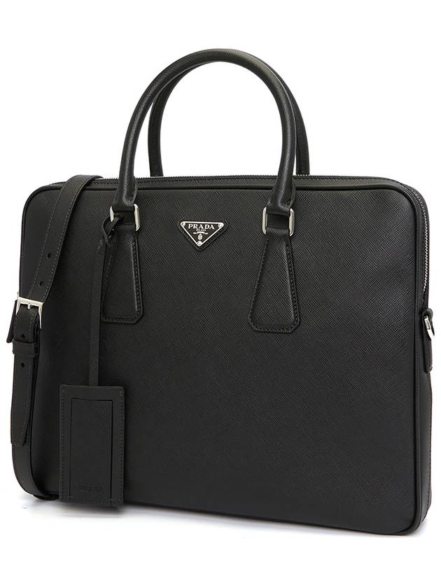 Triangle Logo Saffiano Leather Brief Case Black - PRADA - BALAAN 3