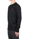 Men's Mini Heart Logo Merino Wool Knit Top Black - AMI - BALAAN 4