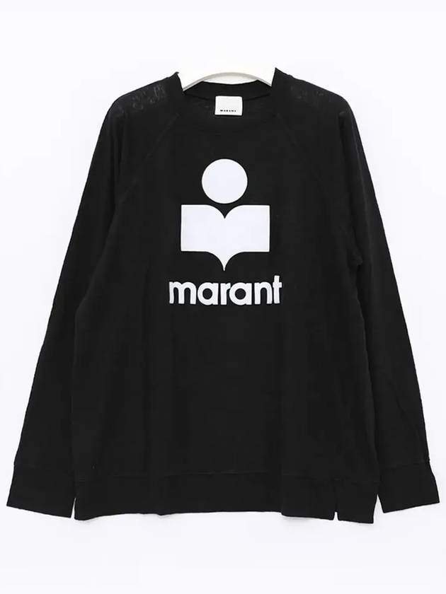 Kieffer Logo Print Linen Long Sleeve T-Shirt Black - ISABEL MARANT - BALAAN 3