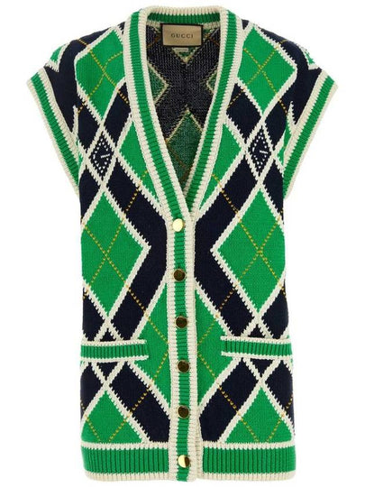 G Rhombus Cotton Stitch Cardigan Green Dark Blue 754604XKDGP3214 - GUCCI - BALAAN 2