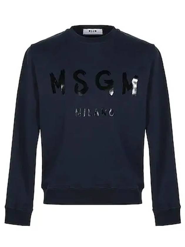 Milano Brushed Logo Print Cotton Sweatshirt Navy - MSGM - BALAAN 2