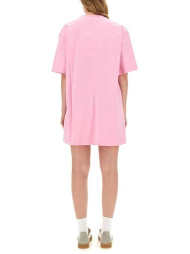 Brushed Logo Short Sleeve Cotton Short Dress Pink - MSGM - BALAAN 1