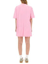 Brushed Logo Short Sleeve Cotton Short Dress Pink - MSGM - BALAAN 1