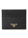 Saffiano Leather Triangle Logo Card Wallet Black Gold - PRADA - BALAAN 2