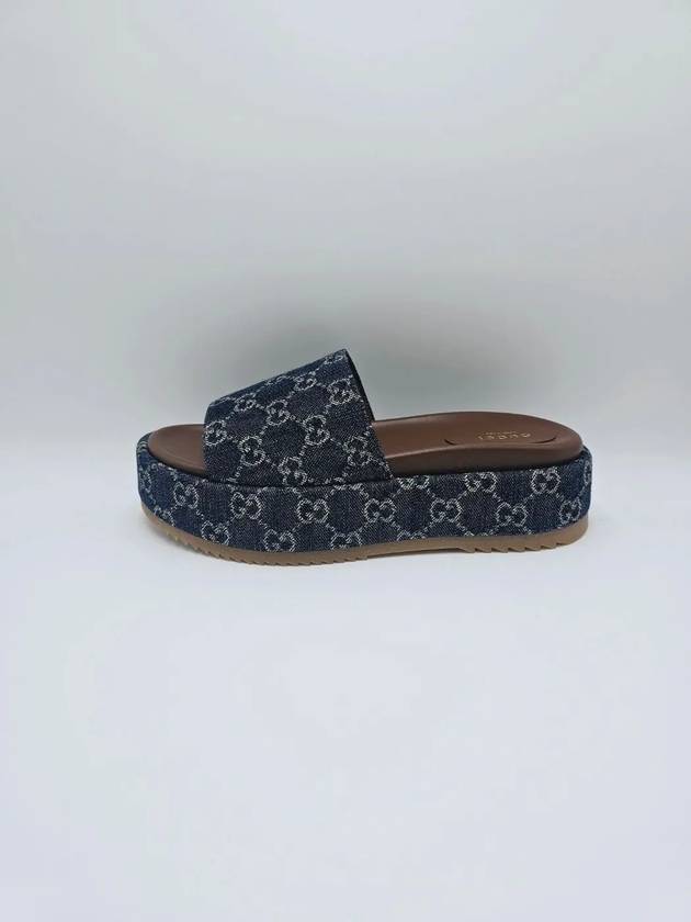 GG Logo Platform Denim Slippers Dark Blue - GUCCI - BALAAN 5