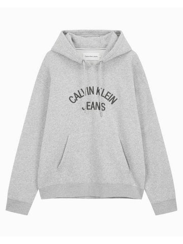 Jeans Embroidered Curved Logo Hoodie Grey - CALVIN KLEIN - BALAAN 1