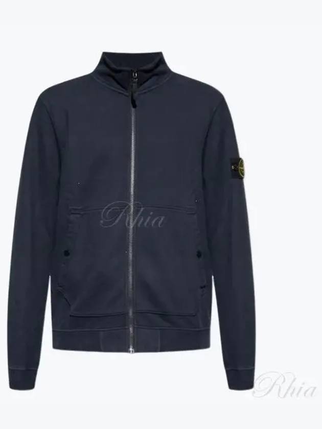 Men's Wappen Patch Cotton Zip Up Jacket Blue - STONE ISLAND - BALAAN 2