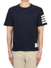 4-Bar Striped Cotton Short Sleeve T-Shirt Navy - THOM BROWNE - BALAAN 4