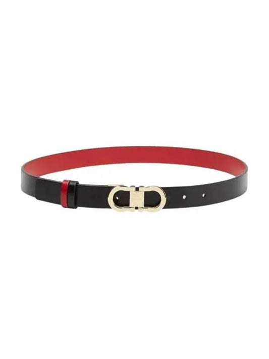 Reversible Gancini Leather Belt Black Flame Red - SALVATORE FERRAGAMO - BALAAN 2