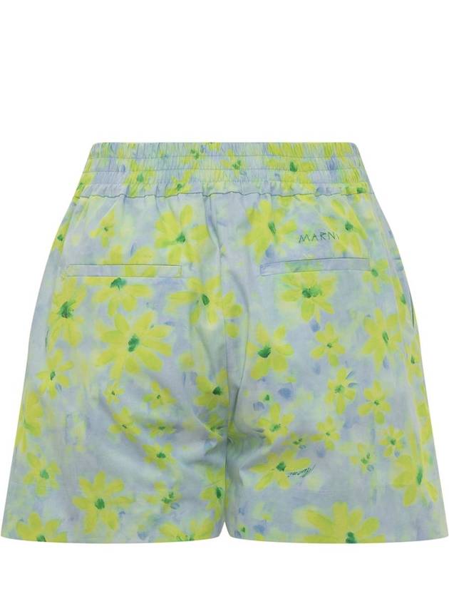 Floral Pattern Cotton Shorts Blue Green - MARNI - BALAAN 3