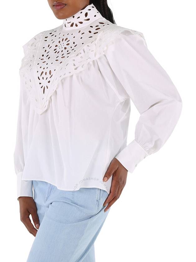 Women's Broderie Anglaise Poplin Blouse White - CHLOE - BALAAN 4