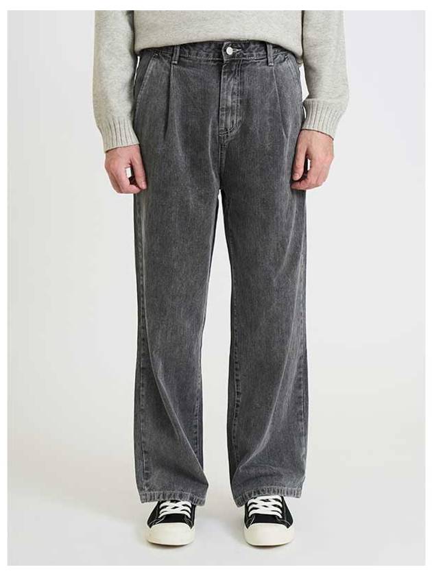 One tuck wide fit denim pants WASHED GRAY - BLACKBROWN - BALAAN 2