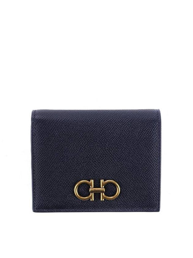 Gancini Compact Half Wallet Blue - SALVATORE FERRAGAMO - BALAAN 1