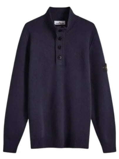 Wappen Patch Half Button Lambswool Knit Top Navy - STONE ISLAND - BALAAN 2