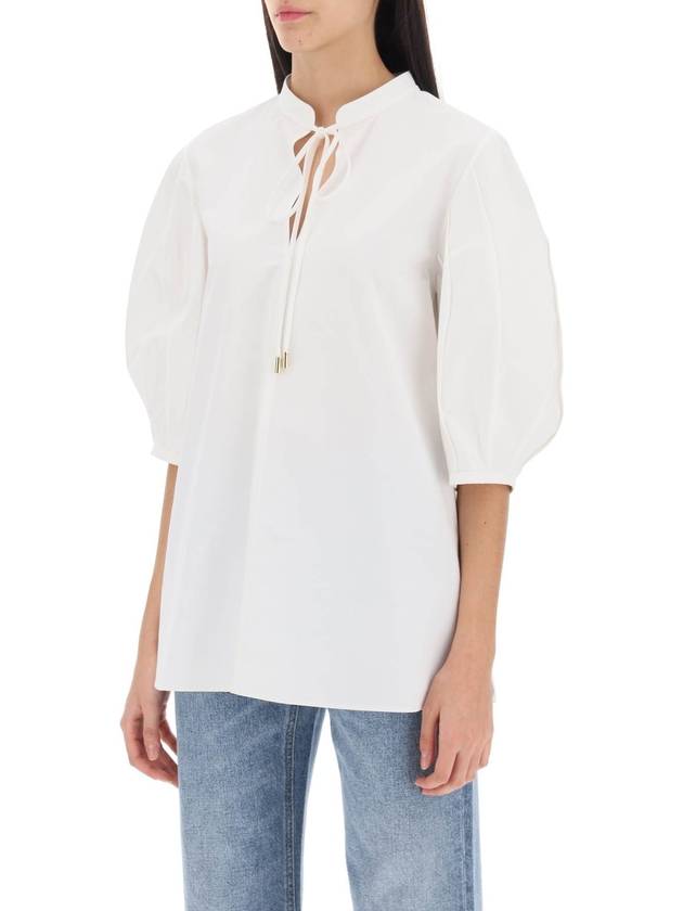 Women's Tie Detail Tunic Short Sleeve Shirt White - CHLOE - BALAAN 5