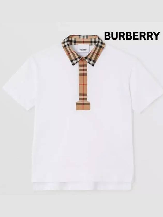 Kids Collar Check Short Sleeve Polo Shirt White - BURBERRY - BALAAN 3